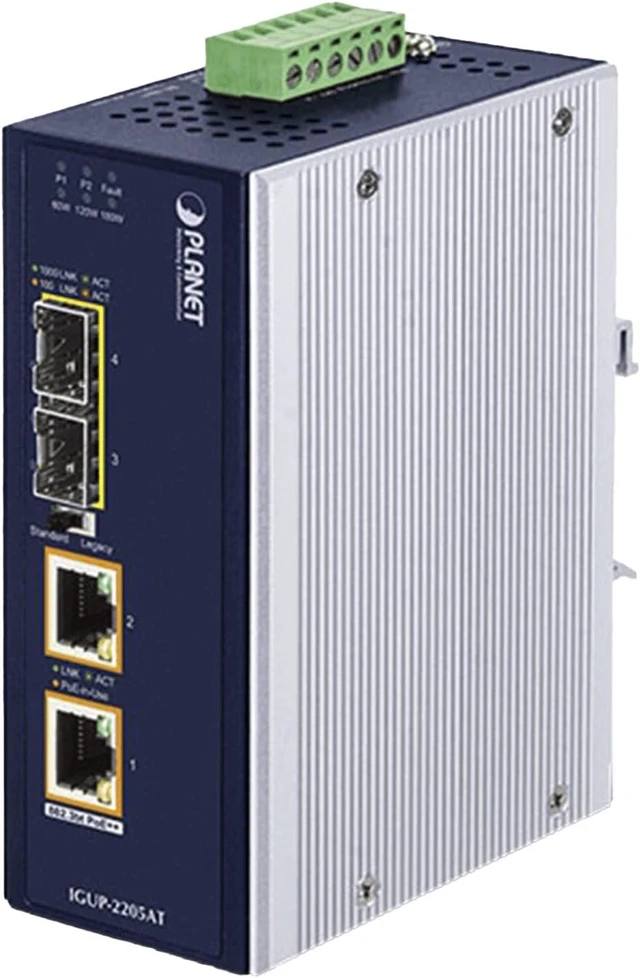 Main image of IGUP-2205AT Industrial 2-Port 100/1000X SFP to 2-Port 10/100/1000T 802.3bt PoE++ Media Converter