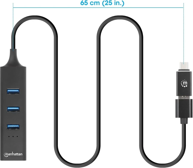 Alt view image 4 of 7 - Manhattan 3 Port USB A & C Hub Combo to Ethernet Adapter 2ft Long Cable, Durable Aluminum, USB 3.0 5 Gbps Data Transfer, RJ45 Wired LAN 10/100/1000 Mbps, for Laptop 3 Yr Mfg Warranty-180894