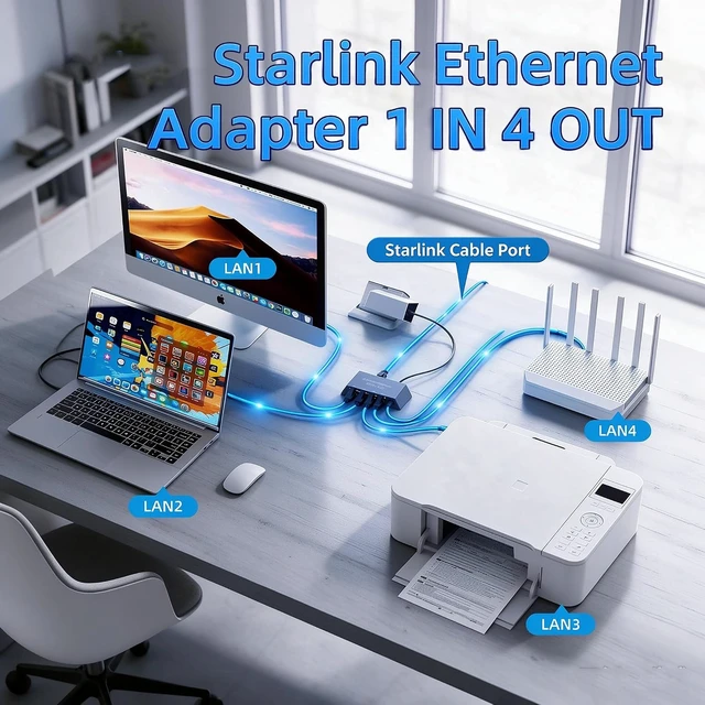Alt view image 5 of 7 - Multi Ports Ethernet Adapter for Starlink 4X/ Gen 3/ V5 / Starlink Mini