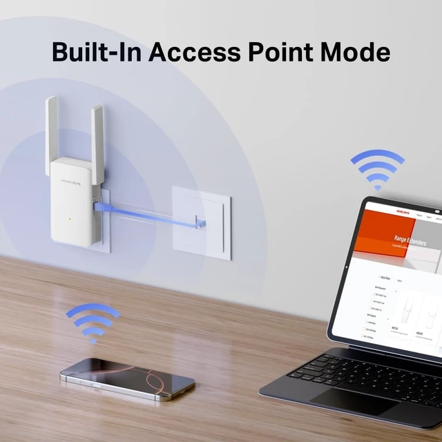 Alt view image 7 of 7 - Mercusys ME80X, AX3000 Mbps, 1 Gigabit Port and 2 External Antenna, Built-in Access Point Mode, Easy One-Button Installation, Mobile App Support, Dual-Band Wi-Fi 6 Range Extender
