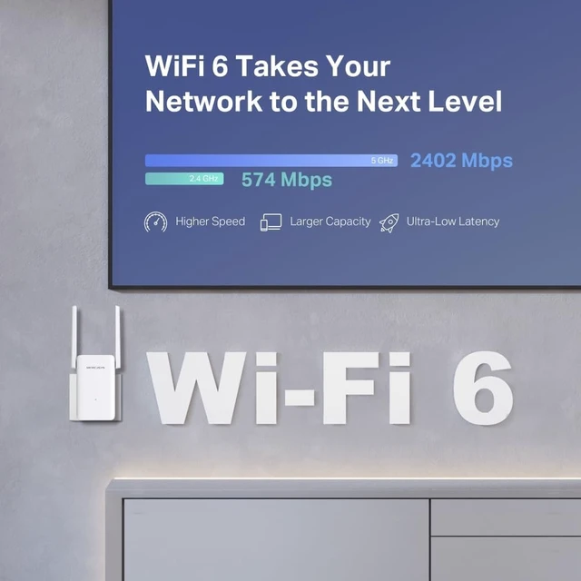 Alt view image 4 of 7 - Mercusys ME80X, AX3000 Mbps, 1 Gigabit Port and 2 External Antenna, Built-in Access Point Mode, Easy One-Button Installation, Mobile App Support, Dual-Band Wi-Fi 6 Range Extender