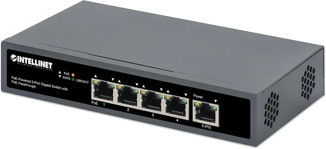 Main image of Intellinet 5-Port Gigabit PoE+ Switch with PoE Passthrough, 65W Power