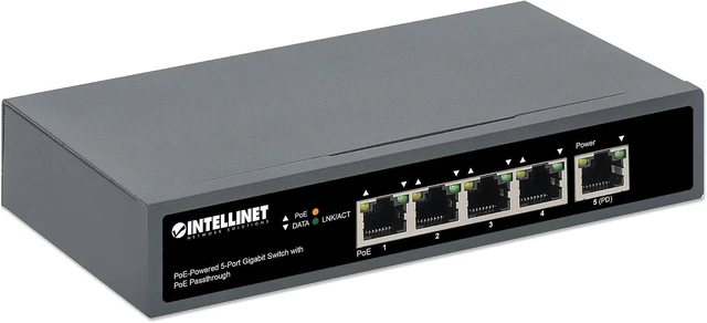 Alt view image 4 of 7 - Intellinet 5-Port Gigabit PoE+ Switch with PoE Passthrough, 65W Power