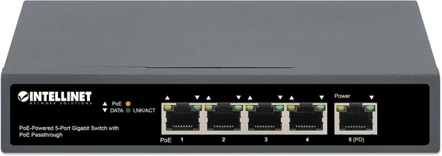 Alt view image 5 of 7 - Intellinet 5-Port Gigabit PoE+ Switch with PoE Passthrough, 65W Power