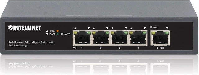 Alt view image 7 of 7 - Intellinet 5-Port Gigabit PoE+ Switch with PoE Passthrough, 65W Power