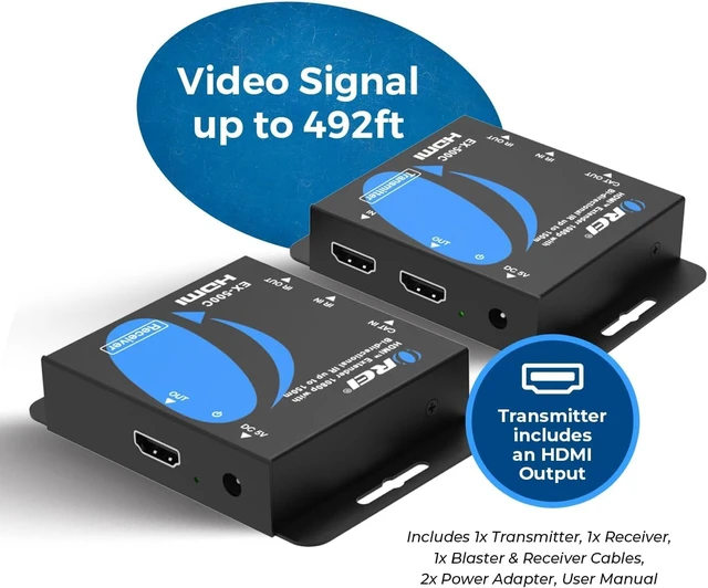 Alt view image 2 of 7 - OREI HDMI Over Ethernet Extender with HDMI Loop Out 492ft, 2-Way IR, PCM2.0