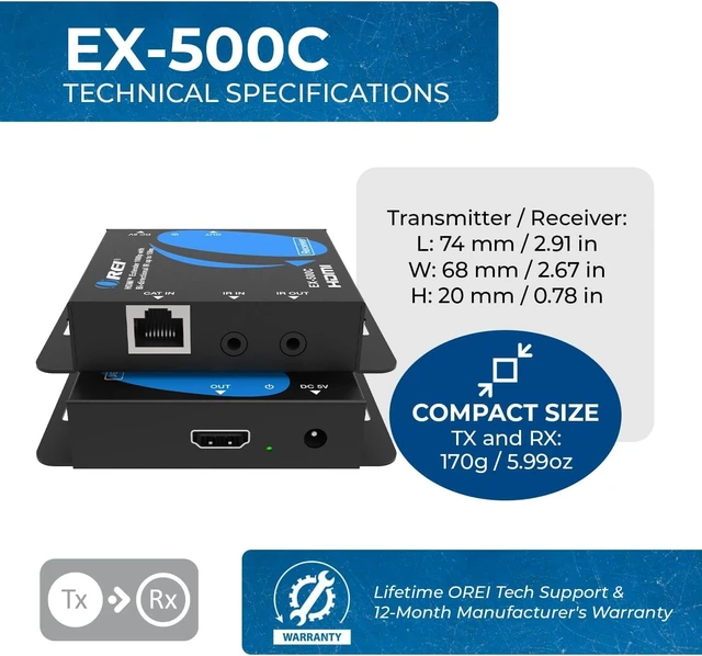 Alt view image 5 of 7 - OREI HDMI Over Ethernet Extender with HDMI Loop Out 492ft, 2-Way IR, PCM2.0