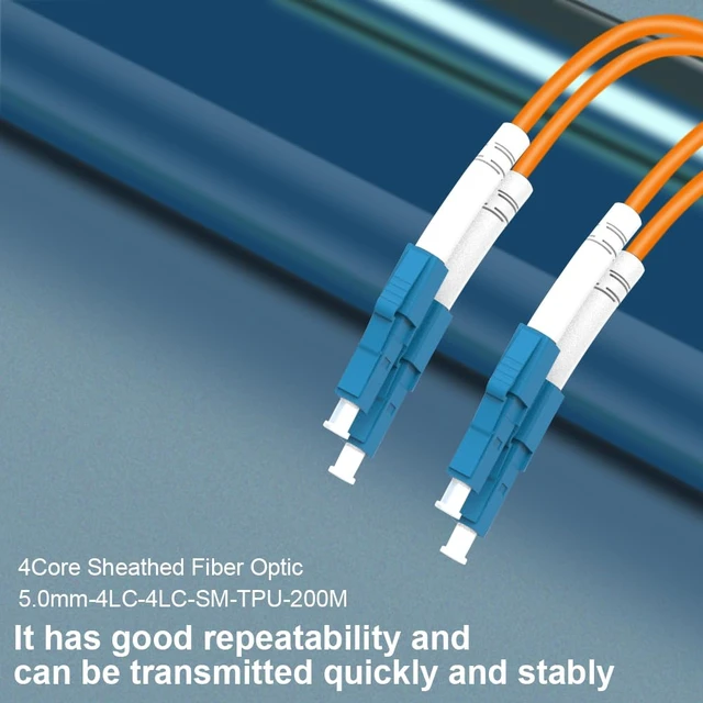 Alt view image 2 of 6 - 200 Meters 4 Core Industrial TPU LC to LC Outdoor Sheathed Fiber Optic Cable with Spool, 4 Strands Single Mode Fiber Patch Cable with LC Connectors, 9/125um, 5.0mm, Direct Burial LC-LC