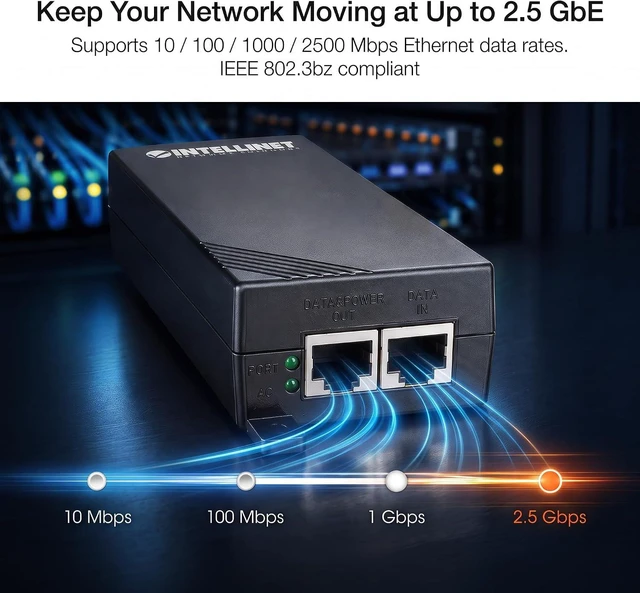 Alt view image 4 of 7 - Intellinet 2.5G PoE++ Injector: Ultra-Fast Data & 60W Power for Cameras & Devices via Ethernet, Ideal for High-Bandwidth Networks & Wi-Fi 6/7 Access Points - Wall Mount Option - 562256