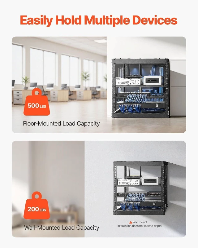 Alt view image 2 of 7 - VEVOR 10U Open Frame Network Rack Server Rack, Wall Mounted or Floor Stand