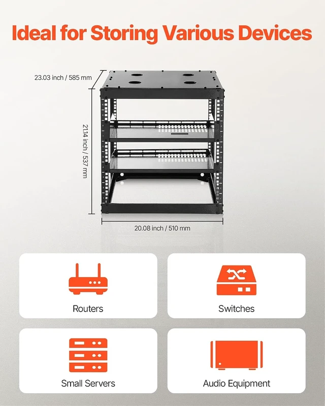 Alt view image 4 of 7 - VEVOR 10U Open Frame Network Rack Server Rack, Wall Mounted or Floor Stand