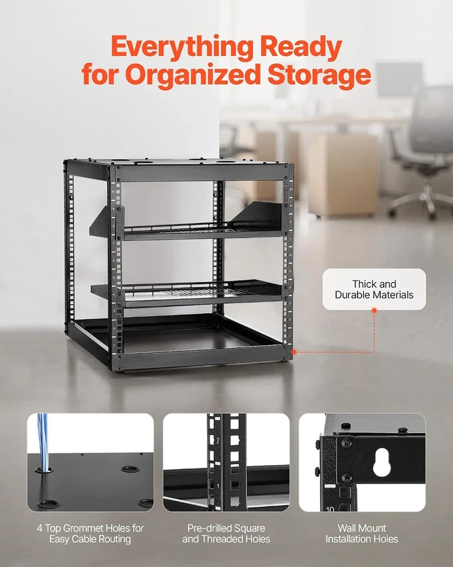 Alt view image 5 of 7 - VEVOR 10U Open Frame Network Rack Server Rack, Wall Mounted or Floor Stand