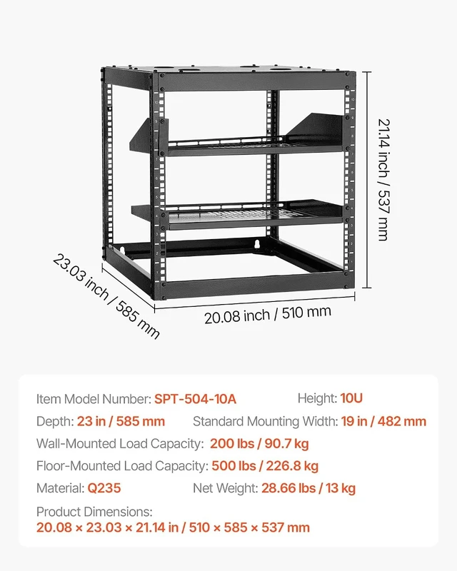 Alt view image 7 of 7 - VEVOR 10U Open Frame Network Rack Server Rack, Wall Mounted or Floor Stand