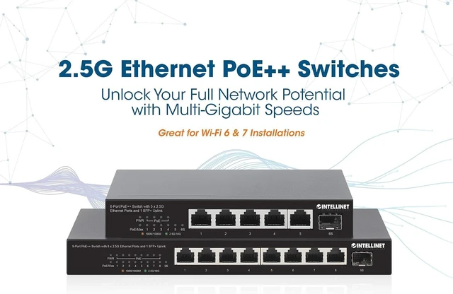 Alt view image 2 of 7 - Intellinet 9-Port PoE++ Switch, 8 x 2.5G Ethernet, 10G SFP+ Uplink, 100W