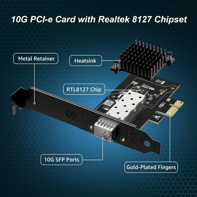 Alt view image 3 of 7 - 10G PCIe SFP Network Card, YuanLey 10Gb Ethernet Card with Realtek RTL8127AT Conrtoller, PCIe 10Gb SFP Port Ethernet Adapter NIC Compatible with PCI Express X1,X4,X8,X16, Support WOL