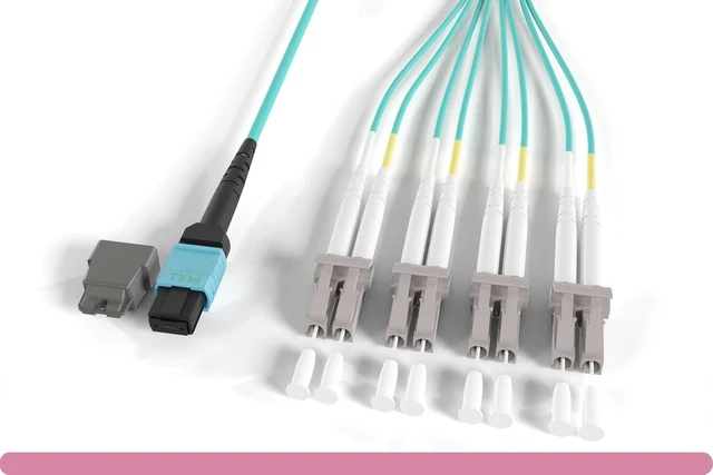 Main image of RiteAV 8X LC to MTP/MPO OM3 Fiber Optic Cable, MPO-8LC-OM3, Multimode for QSFP+ Transceiver, Data Centers Use (3 Meter)