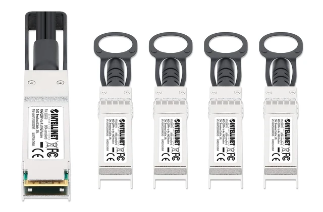 Alt view image 3 of 5 - Intellinet 40G QSFP+ to 4 x 10G SFP+ Passive DAC Breakout Cable, 7 ft