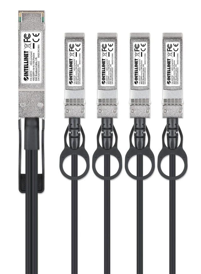 Alt view image 4 of 5 - Intellinet 40G QSFP+ to 4 x 10G SFP+ Passive DAC Breakout Cable, 7 ft
