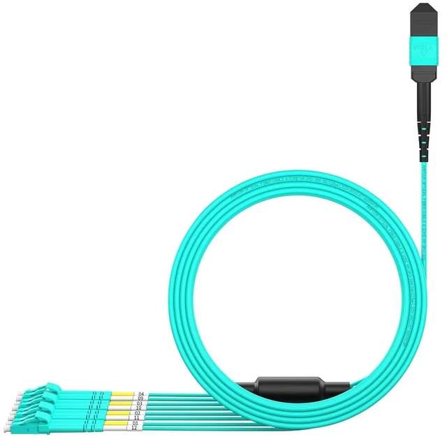 Alt view image 2 of 7 - AMPCOM MPO to LC Breakout Cable 50/125m Multimode OM3-300(8 Fiber, MPO to LC, Type B, LSZH/Riser, UPC, Aqua) 15m (49ft)