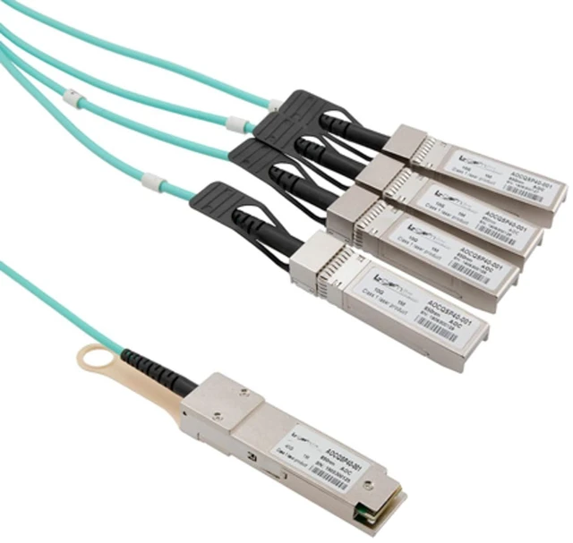 Main image of L-COM - AOCQSP40-003 - Computer Cable, QSFP+ 38 Position Plug, SFP+ 20 Position Plug (4), 9.8 ft, 3 m