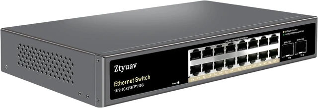 Main image of 16 Port Unmanaged 2.5G Ethernet Switch with 16 x 2.5G RJ-45 Ports, 2 x 10G SFP+ Ports, Ports Speed Auto-Negotiation-100/1000/2500Mbps, One-Key VLAN, Fanless Metal Design, Plug & Play