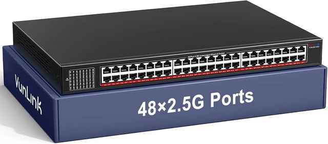 Main image of 48-Port 2.5G Unmanaged Ethernet Switch, VunLink 48×2.5Gbps RJ45 Multi-Gig Network Switch, 240Gbps Switching Capacity, Plug & Play, Rackmount Switch for Enterprise, NAS, Surveillance, Office Network
