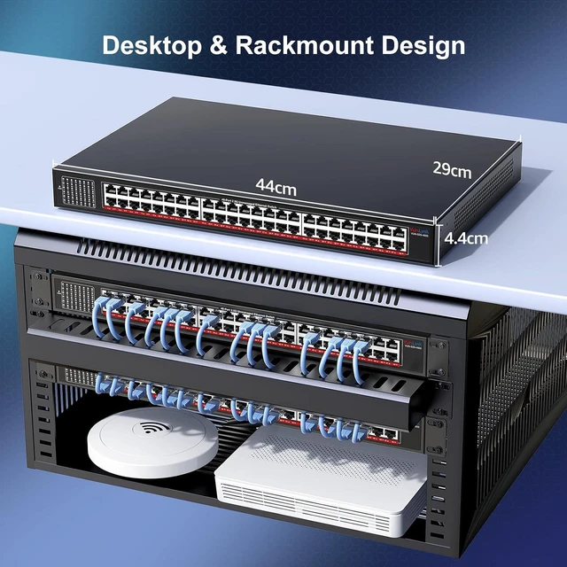 Alt view image 6 of 7 - 48-Port 2.5G Unmanaged Ethernet Switch, VunLink 48×2.5Gbps RJ45 Multi-Gig Network Switch, 240Gbps Switching Capacity, Plug & Play, Rackmount Switch for Enterprise, NAS, Surveillance, Office Network