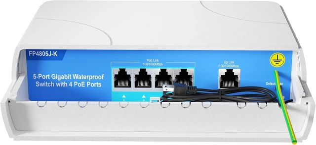 Main image of Outdoor 4-Port PoE Switch, 10/100/1000M Unmanaged Ethernet Switch with VLAN, 78W Built-in Power, IEEE802.3af/at, Plug & Play for IP Camera & Wireless AP
