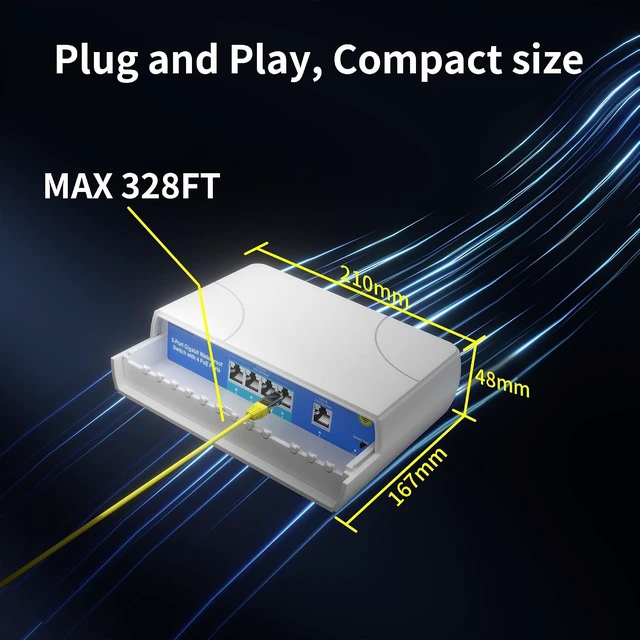Alt view image 7 of 7 - Outdoor 4-Port PoE Switch, 10/100/1000M Unmanaged Ethernet Switch with VLAN, 78W Built-in Power, IEEE802.3af/at, Plug & Play for IP Camera & Wireless AP