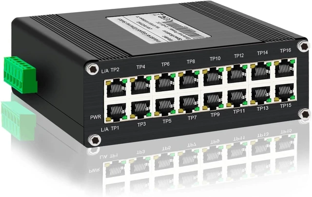 Main image of Elenzk 16 Port Gigabit Switch, Din Rail Ethernet Network Switch