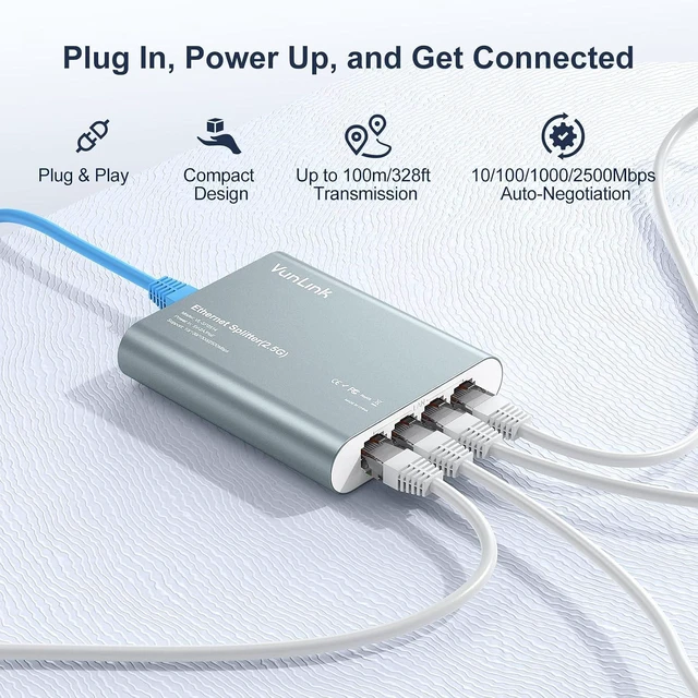 Alt view image 5 of 7 - 2.5G Ethernet Splitter Switch, 1 to 4 Port Network Expander RJ45