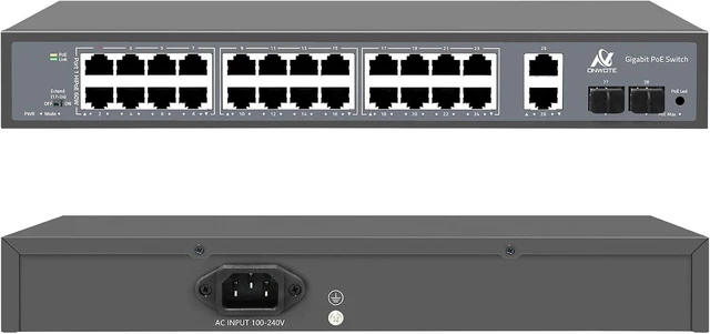 Main image of ONWOTE 24 Ports Gigabit PoE Switch 300W, 10/100/1000Mbps Self-Adaptive