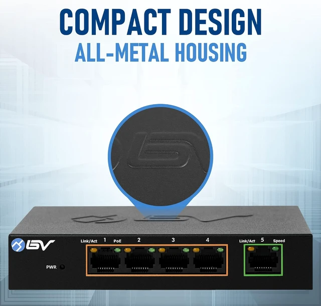 Alt view image 5 of 7 - BV-Tech 5 Port Gigabit PoE+ Switch (4 PoE+, 1 Uplink, 1000mbps 55W)