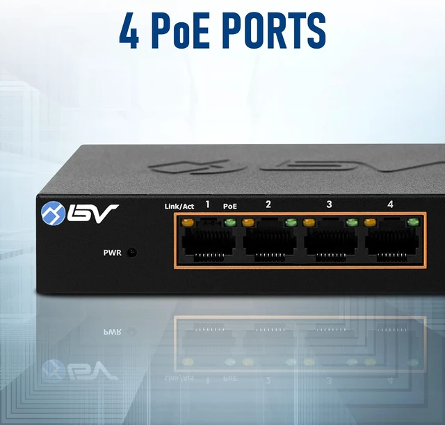 Alt view image 2 of 7 - BV-Tech 5 Port Gigabit PoE+ Switch (4 PoE+, 1 Uplink, 1000mbps 55W)