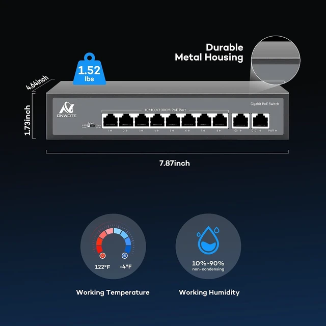 Alt view image 5 of 7 - ONWOTE 8 Ports Gigabit PoE Switch 93W, 10/100/1000Mbps Self-Adaptive