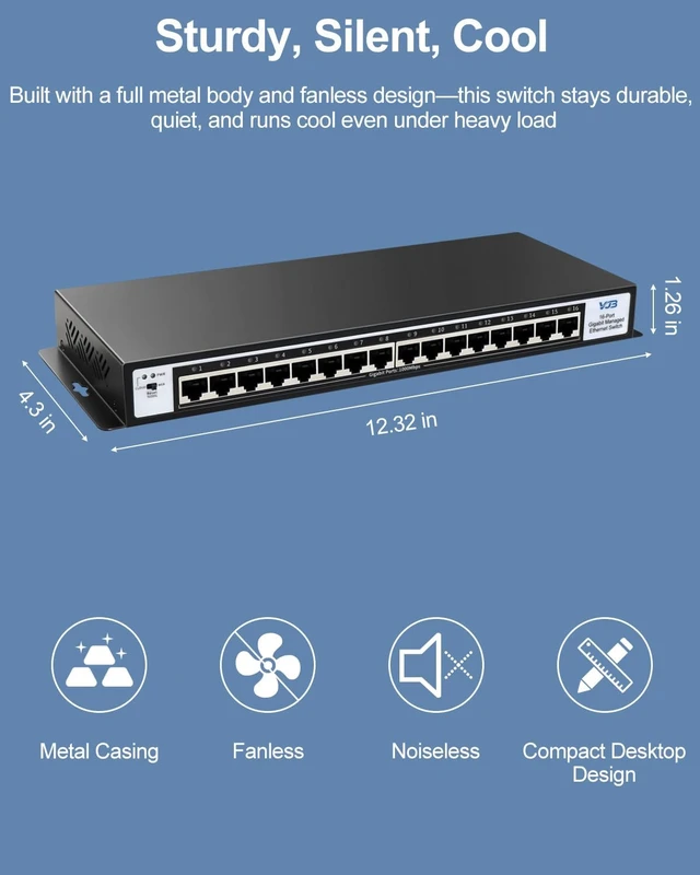 Alt view image 6 of 7 - VJB 16 Port Gigabit Ethernet Easy Smart Managed Switch