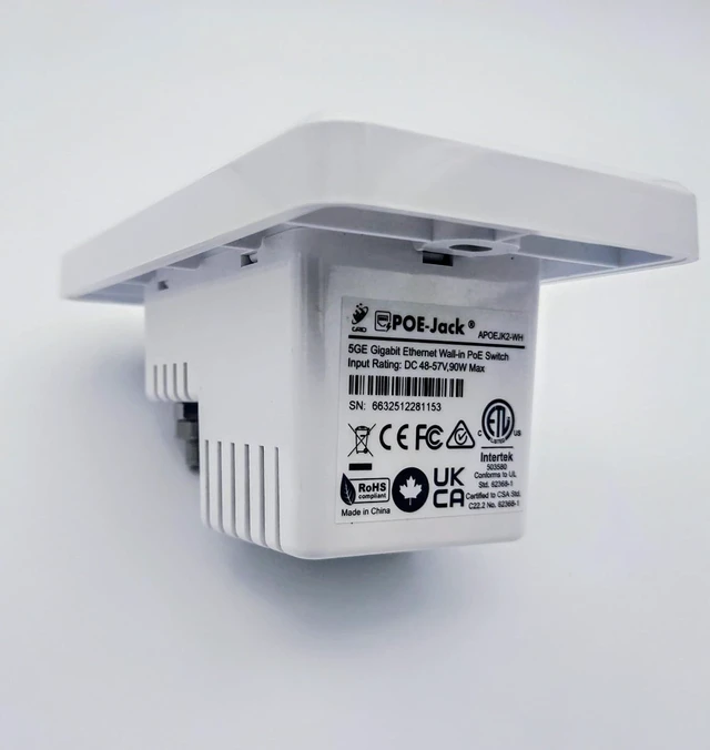 Alt view image 5 of 6 - Active PoE-Jack 4 Port in-Wall Gigabit PoE Ethernet Extender Switch Plate, IEEE 802.3bt Uplink, Passes VLAN, Extends Ethernet, Cameras, POS, WiFi AP, VoIP & More.1 Rear Port & 4 Ports Out the Front.