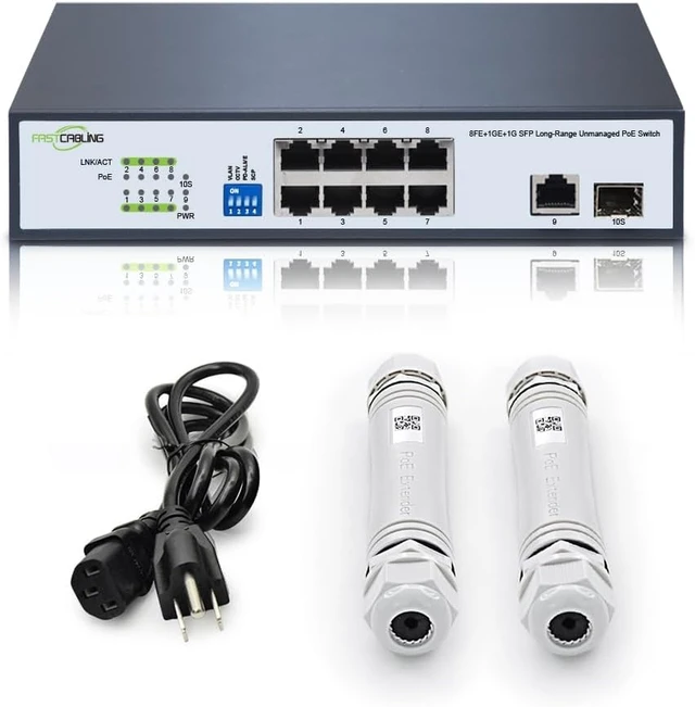 Alt view image 3 of 5 - 1500ft 8 Port Long Range PoE+ Switch, PoE Extension with Continuous Run of cat5e/cat6, Fast Ethernet 10/100Mbps, 30W IEEE802.3at/af