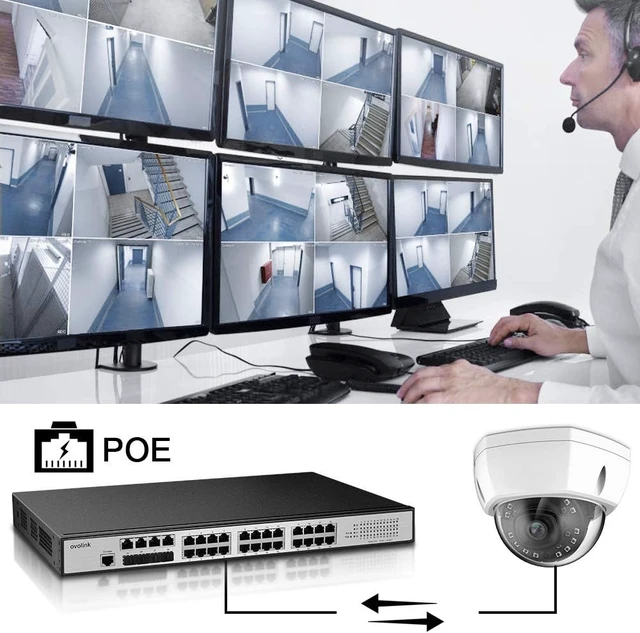 Alt view image 6 of 7 - 24-Port PoE Switch - Smart Managed Gigabit Switch, Up to 400W Power Supply, 4 Combo Ports, Web Management, SFP, VLAN, QoS and SNMP, Desktop/Rackmount