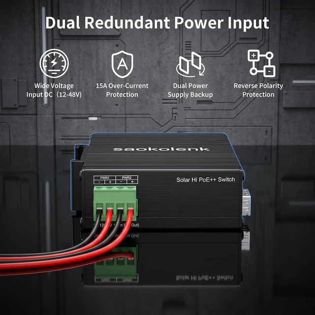 Alt view image 4 of 7 - Industrial 6 Ports Gigabit Ethernet POE++ Switch Solar Switch