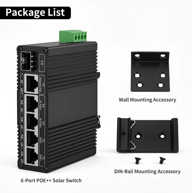 Alt view image 7 of 7 - Industrial 6 Ports Gigabit Ethernet POE++ Switch Solar Switch
