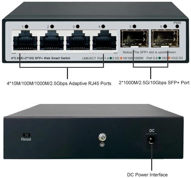 Alt view image 3 of 6 - 6-Port Switch, 2 * 10G SFP+ L2- 2.5Gbps Web Device, 6 L2- Ports, 2.5Gbps
