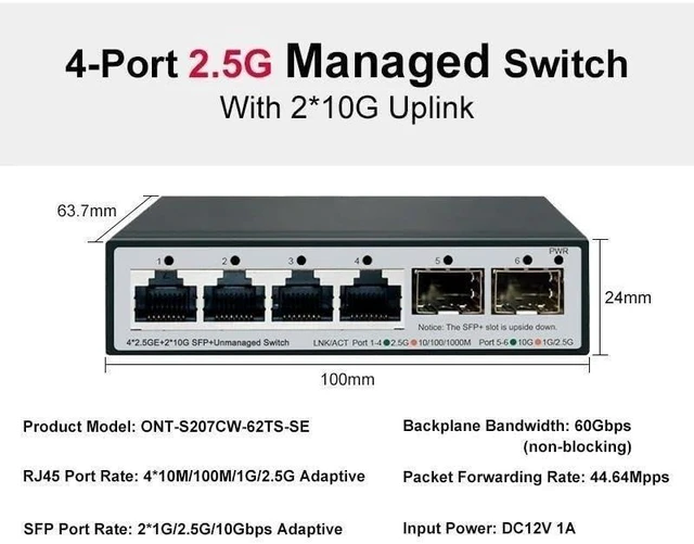 Main image of 6-Port Switch, 2 * 10G SFP+ L2- 2.5Gbps Web Device, 6 L2- Ports, 2.5Gbps
