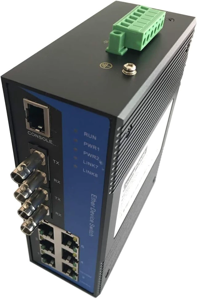 Alt view image 2 of 2 - COMMFRONT Industrial 8-Port Managed Ethernet Switch/Redundant-Ring Fiber Optic Converter, Multi-Mode, ST connectors, 4X RJ45 Ethernet Ports, 2X MM/ST Fiber Ports