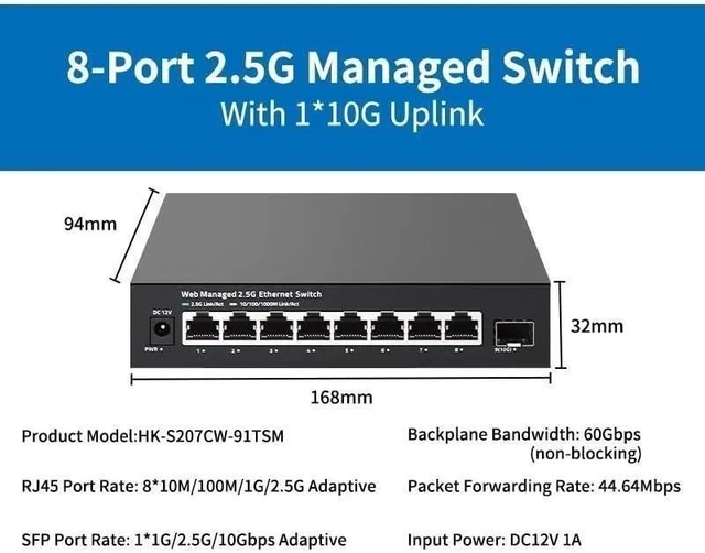 Main image of 2.5GbE Managed Switch 8 Port RJ45 2500Mbps Network Switch 1 Port 10G SFP