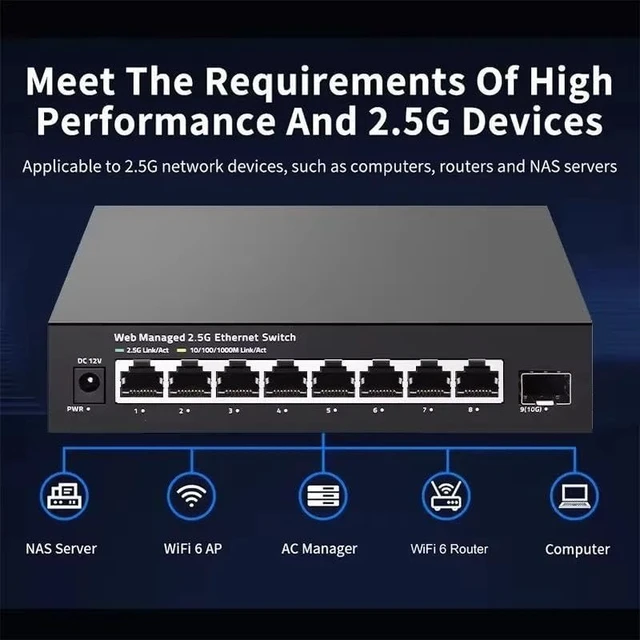 Alt view image 5 of 6 - 2.5GbE Managed Switch 8 Port RJ45 2500Mbps Network Switch 1 Port 10G SFP