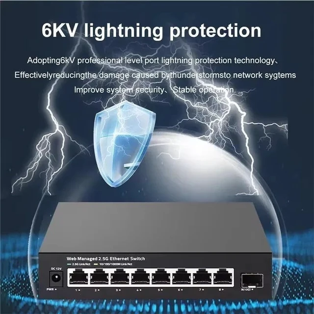 Alt view image 6 of 6 - 2.5GbE Managed Switch 8 Port RJ45 2500Mbps Network Switch 1 Port 10G SFP