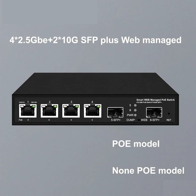 Alt view image 3 of 4 - 10Gbe Fiber uplink 4 Ports 2.5Gbe POE Switch with 65w/120W Power Adapter(with 120w Adapter)