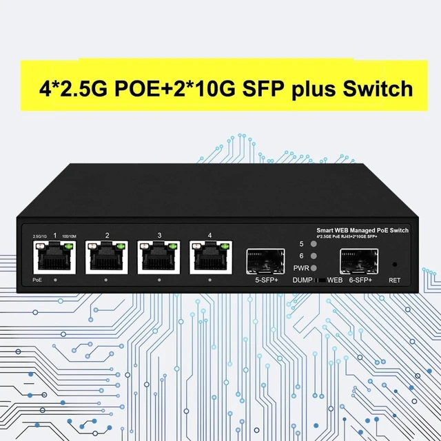 Alt view image 2 of 4 - 10Gbe Fiber uplink 4 Ports 2.5Gbe POE Switch with 65w/120W Power Adapter(with 120w Adapter)
