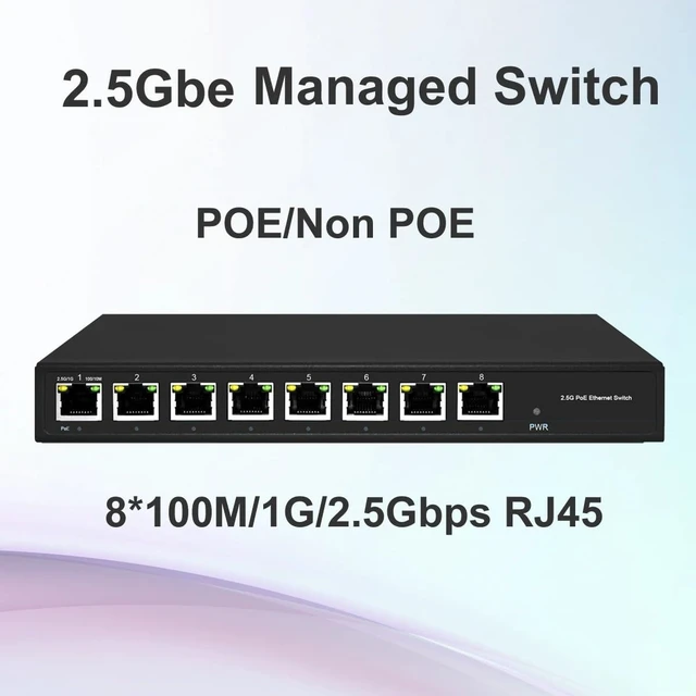 Alt view image 3 of 7 - Managed 8 Ports 2.5Gb POE Switch 802.3BT Multi Gigabit LAN 2500Mbps(POE Model)